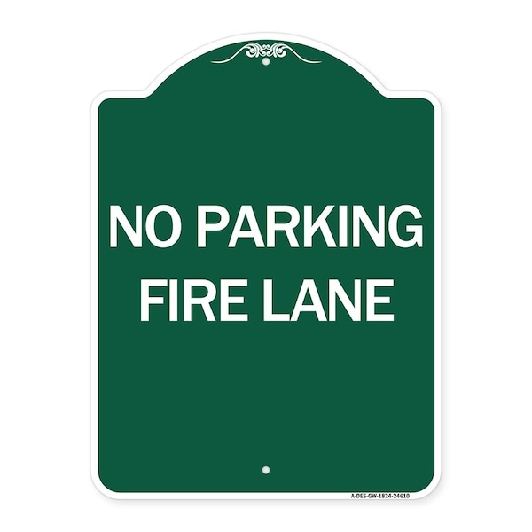 Pavement Stencil No Parking Fire Lane, Green & White Aluminum Sign, 18" x 24", GW-1824-24610